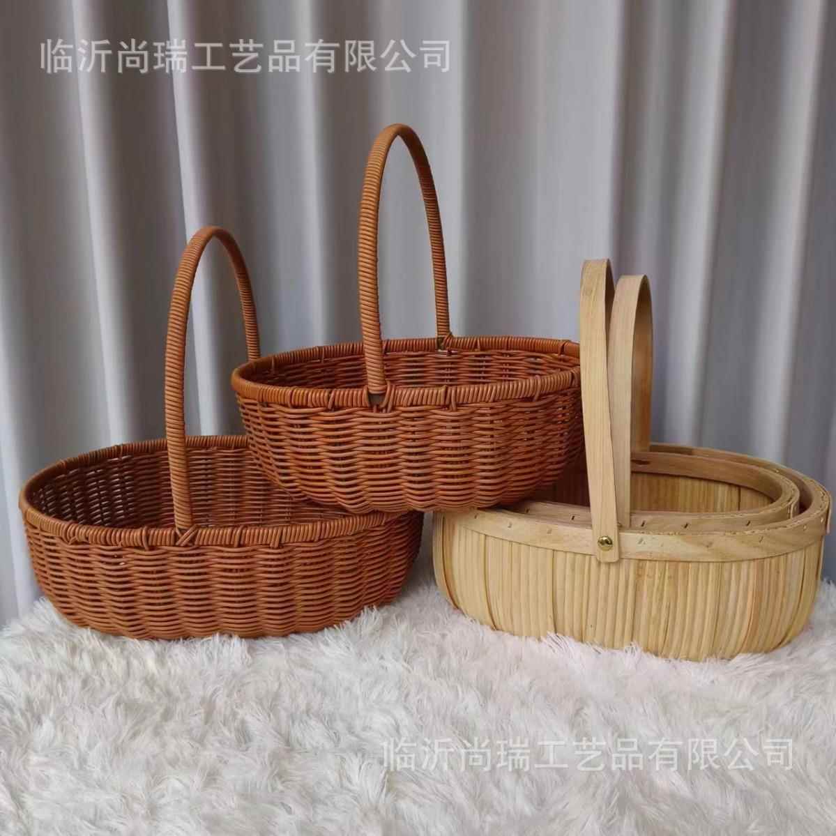 月子鸡蛋插花手提diy创意花篮节日藤编购物篮产妇礼品水果手提篮