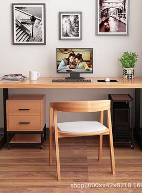 中式实木电脑台式家可桌放主托书机桌用工作办公带抽屉原木dnz写