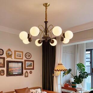 全铜客厅灯主灯魔豆吊灯法式 复古网红灯具 中古风实木卧室餐厅美式