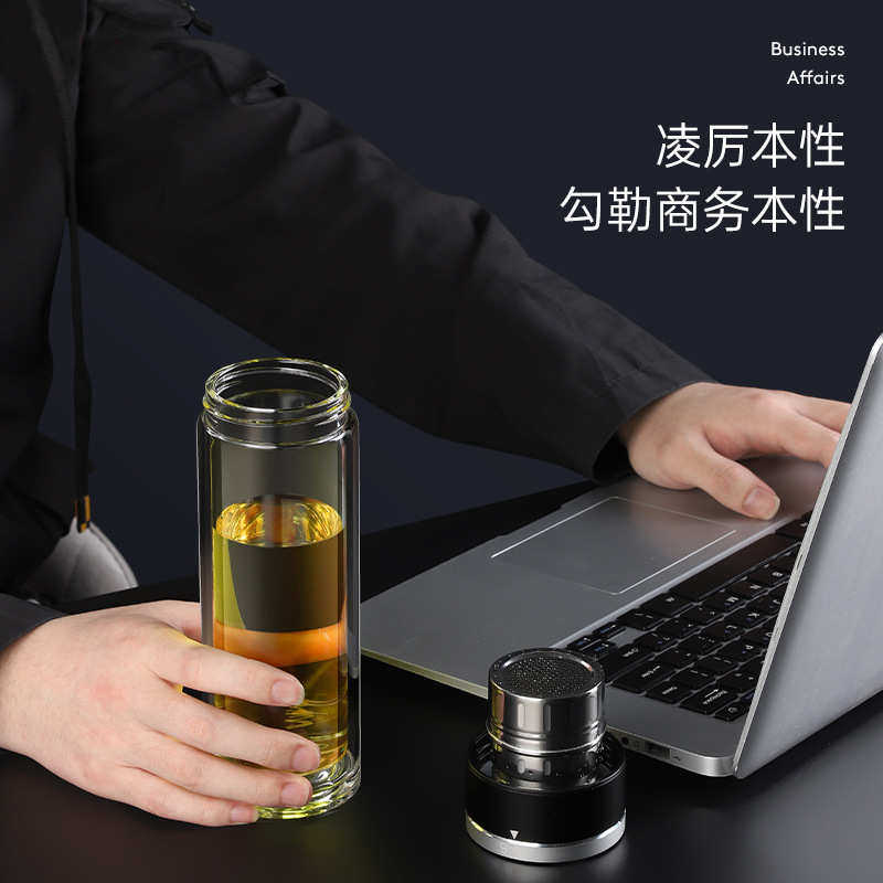 智能磁弹茶水分离杯温度泡茶杯高档水杯磁吸双层高硼硅透明玻璃杯,餐饮具,玻璃杯,淘宝优惠券,粉丝福利购,淘宝优惠卷