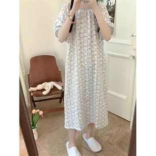 甜美可爱卡通学生家居服 夏季 短袖 睡裙女新款 圆领泡泡皱布宽松大码