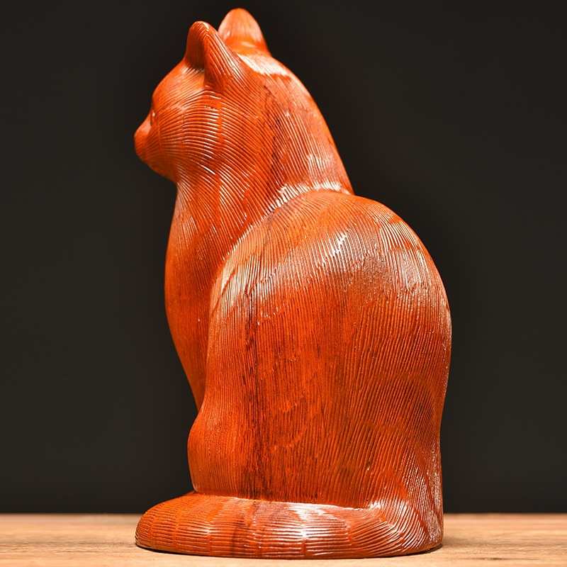 木雕摆件小猫咪实木头雕刻动物家居客厅桌面办公司装饰女生小礼品