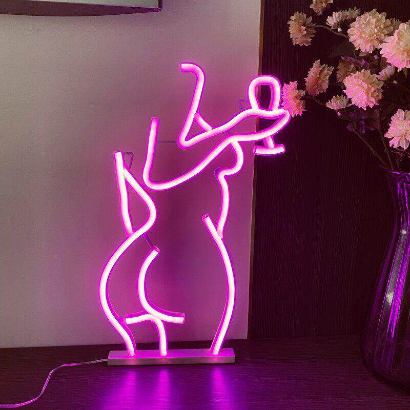 LED霓虹灯模特背影红酒女郎造型灯酒吧小酒馆装饰氛围灯小夜灯