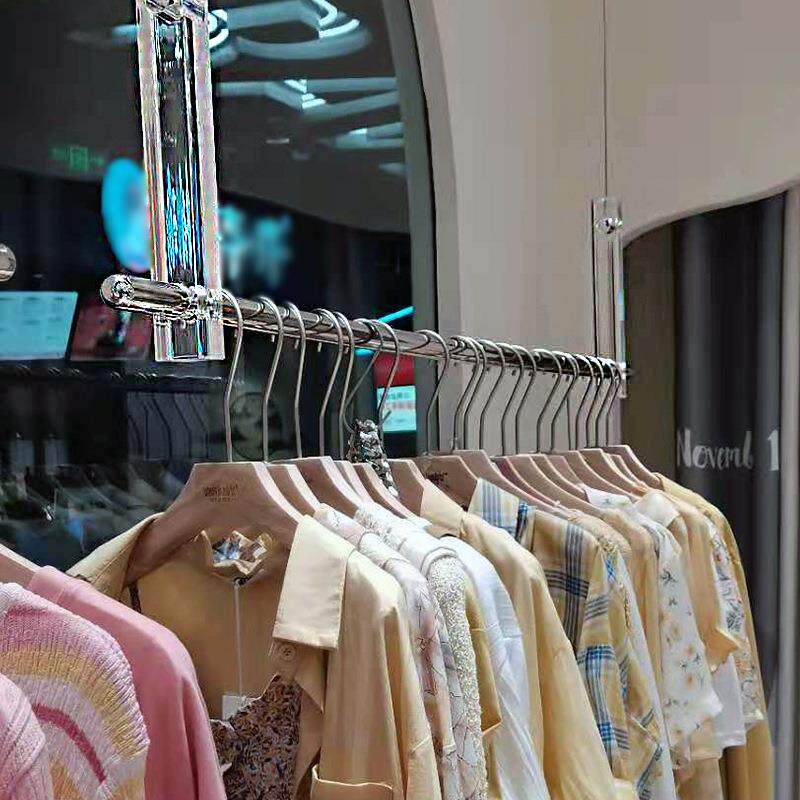 亚克力服装店展示架吊架悬挂透明水晶挂衣杆衣服吊杆不锈钢拉丝银