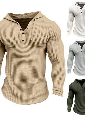 Men's buttoned hoodie T-shirt long sleeved top