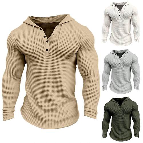 Men's buttoned hoodie T-shirt long sleeved top