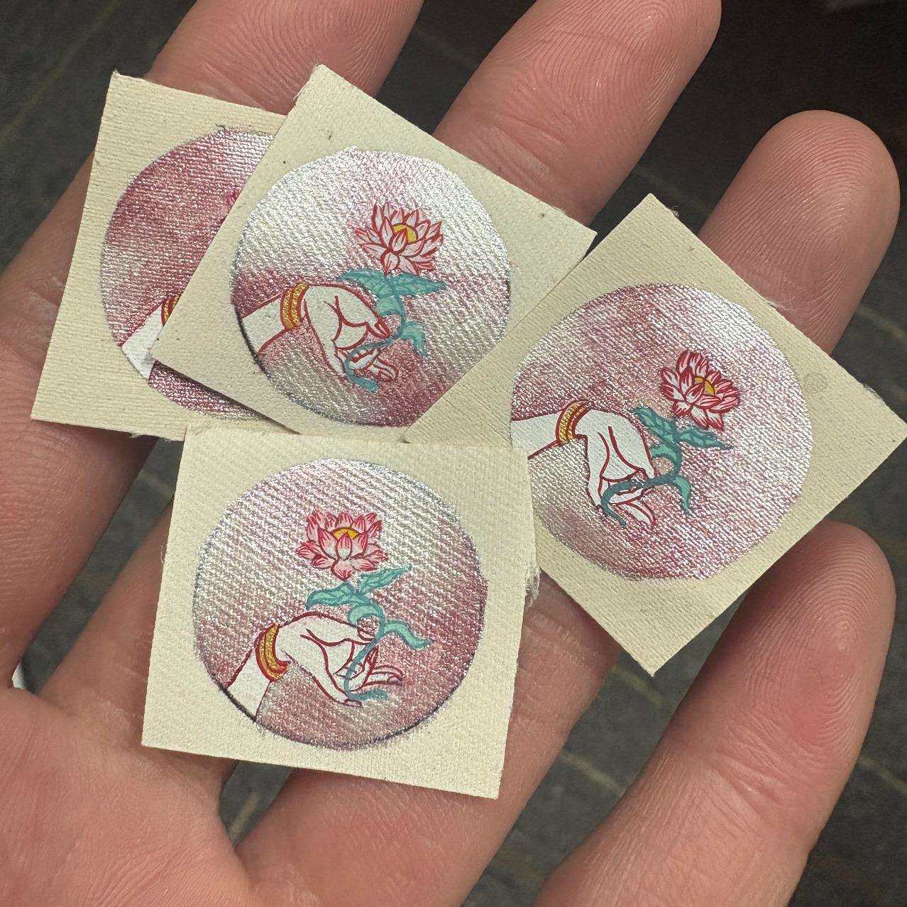 手绘植物颜料2.0cm圆唐卡卡芯画芯佛手莲花
