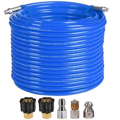 高压清洗机下水道喷射软管100英尺排水清洁软管1/4英寸NPT