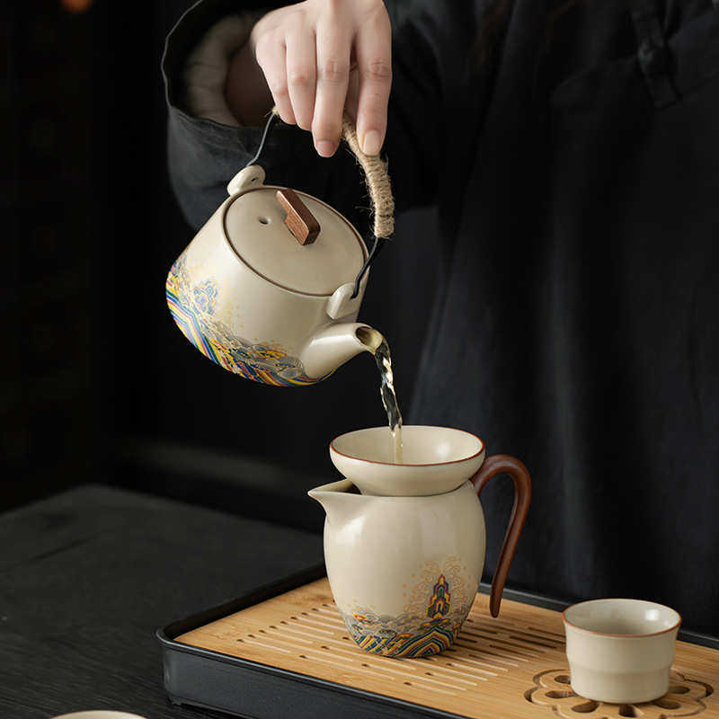 汝窑高档旅行茶具套组便携收纳包盖碗户外泡茶壶茶杯套装商务礼品