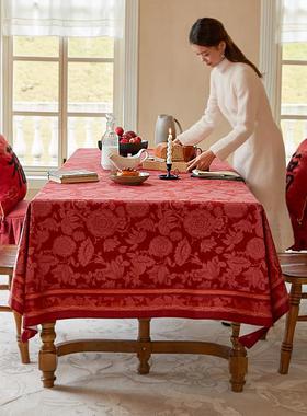 高档古笔派法兰蜡德斯桌布复氛围感红色节日长方形桌盖布餐茶几布