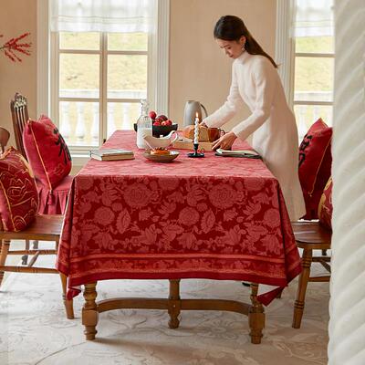 高档古笔派法兰蜡德斯桌布复氛围感红色节日长方形桌盖布餐茶几布