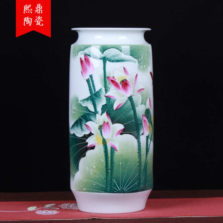 景德镇陶瓷花瓶手绘粉彩荷韵箭筒花瓶礼品瓷工艺品收藏