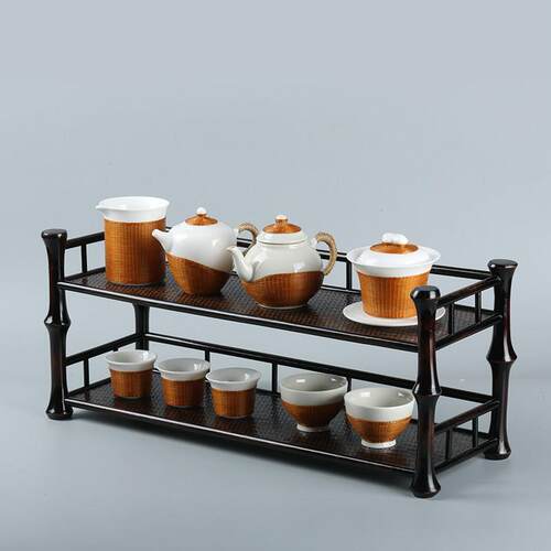 筇竹茶棚博古架摆件桌面竹编架茶杯架置物架茶桌杯架展示架