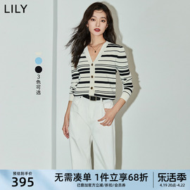 LILY2024夏女装复古条纹气质通勤时尚老钱风百搭针织开衫外套