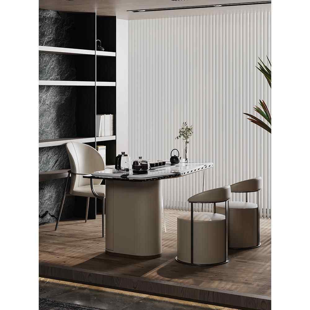 正品意茶桌极轻简奢现高级感奶油式风泡茶桌亚克代力大理石茶台椅 - 封面