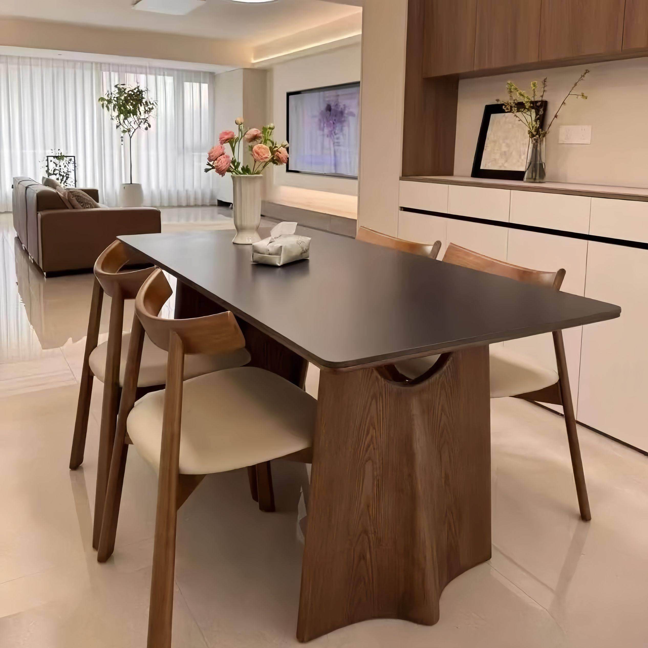 覆古黑色岩板餐桌小户型现代简约中古风长方形家用胡桃色实木餐桌,住宅家具,岩板餐桌,淘宝优惠券,粉丝福利购,淘宝优惠卷