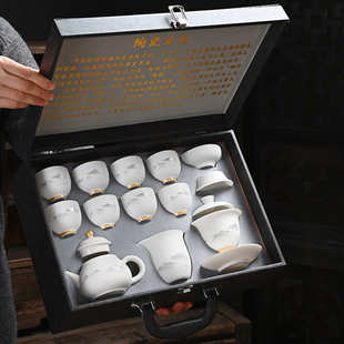 家用高档奢盖碗轻茶壶套装猪油茶杯茶具功夫礼品新款羊脂玉2025白