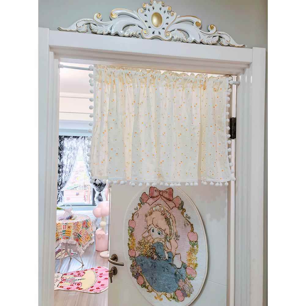 可爱球球边ins风小帘子遮挡小花朵半门帘公主风卧室布置屏风透气