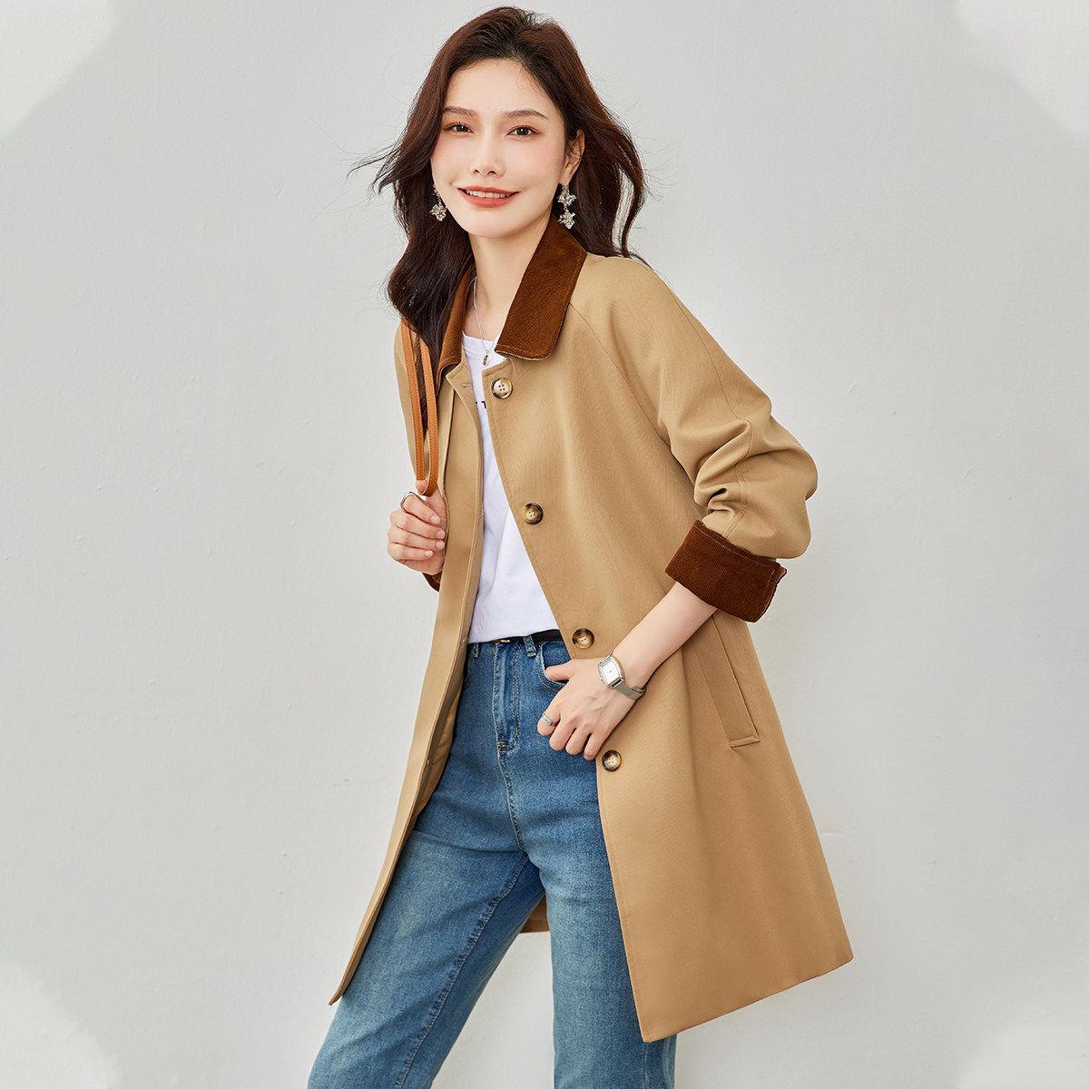 休闲中长款风衣女2026春秋季新款宽松撞色翻领显瘦百搭大衣外套女
