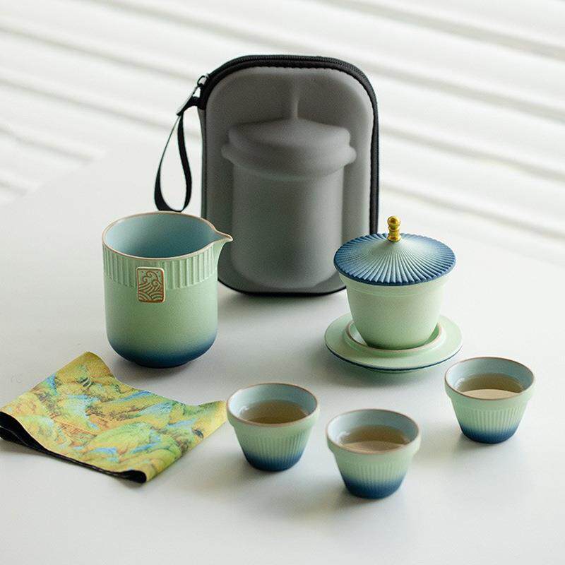 粗陶瓷快客杯宫廷古风一壶三杯旅游旅行茶具套装户外露营便携泡茶