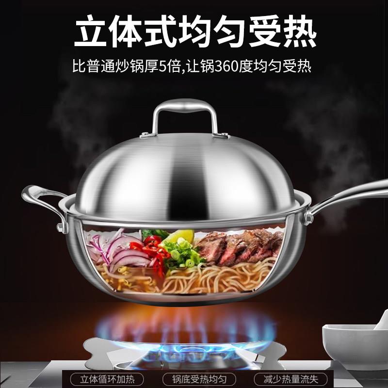 德国锅加深316层不锈钢无涂不沾锅家瓦炒斯炉平用底电磁炉炒锅