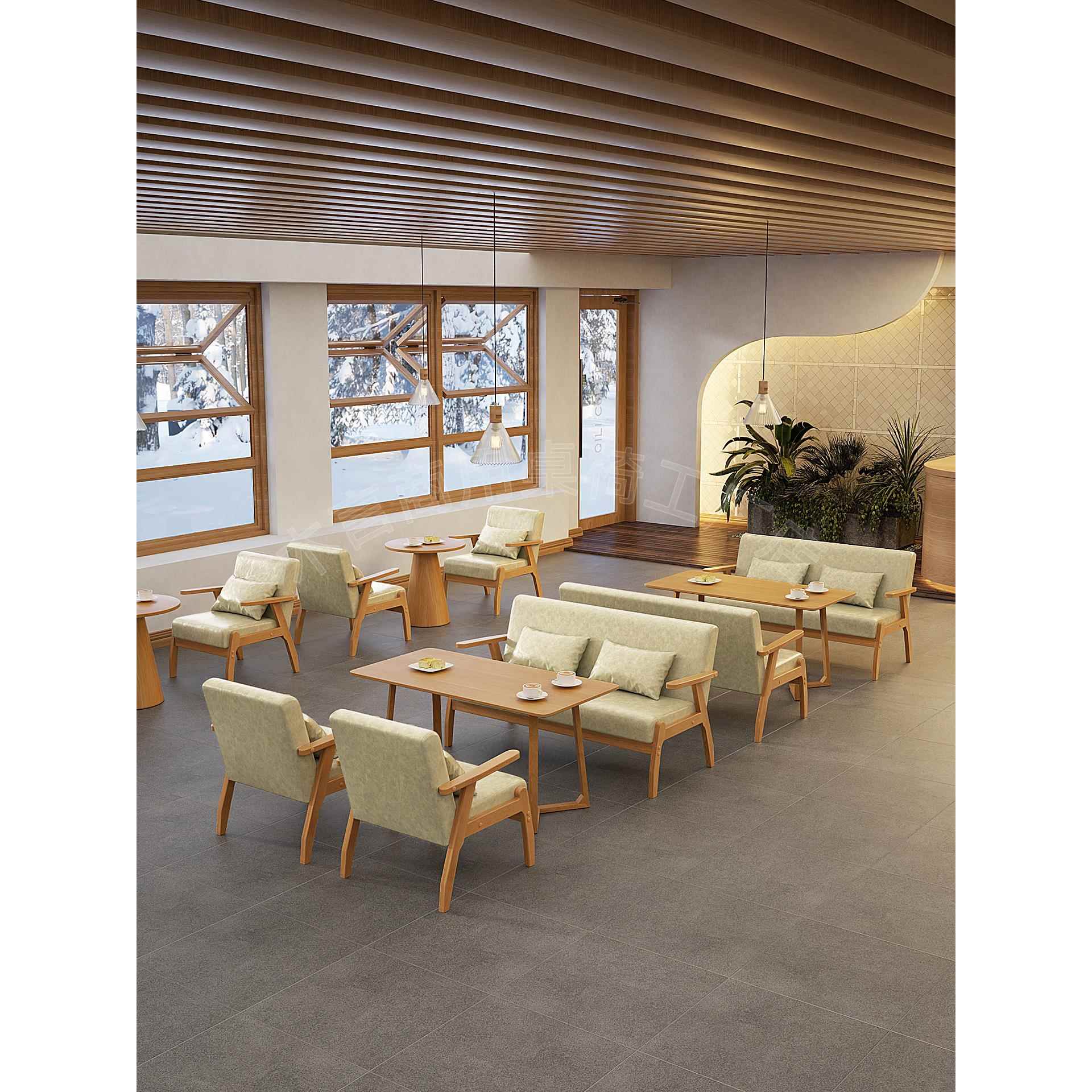 咖啡厅沙发酒店大堂接待会客桌椅组合奶茶店酒吧休闲座椅现代简约