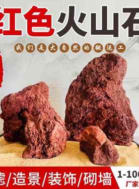 红色大块火山石鱼缸造景石火山岩颗粒罗汉鱼水族过滤培菌砌墙装饰