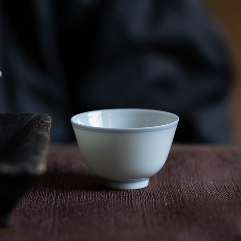 元无主人杯茶杯高档精致茶杯陶瓷青花双线 线杯品茗杯套装草木灰