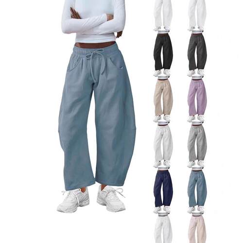 Women Barrel Leg Pants Fleece Lined Elasticated Waist