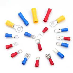 1200pcs冷压端子叉型U型Y型预绝缘接线端子铜芯接线鼻子线耳套装