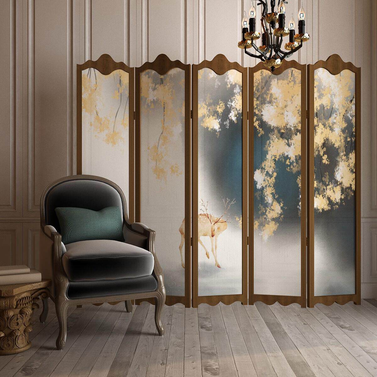 欧式屏风隔断客厅卧室餐厅折屏现代时尚装饰实木折叠移动半透折屏