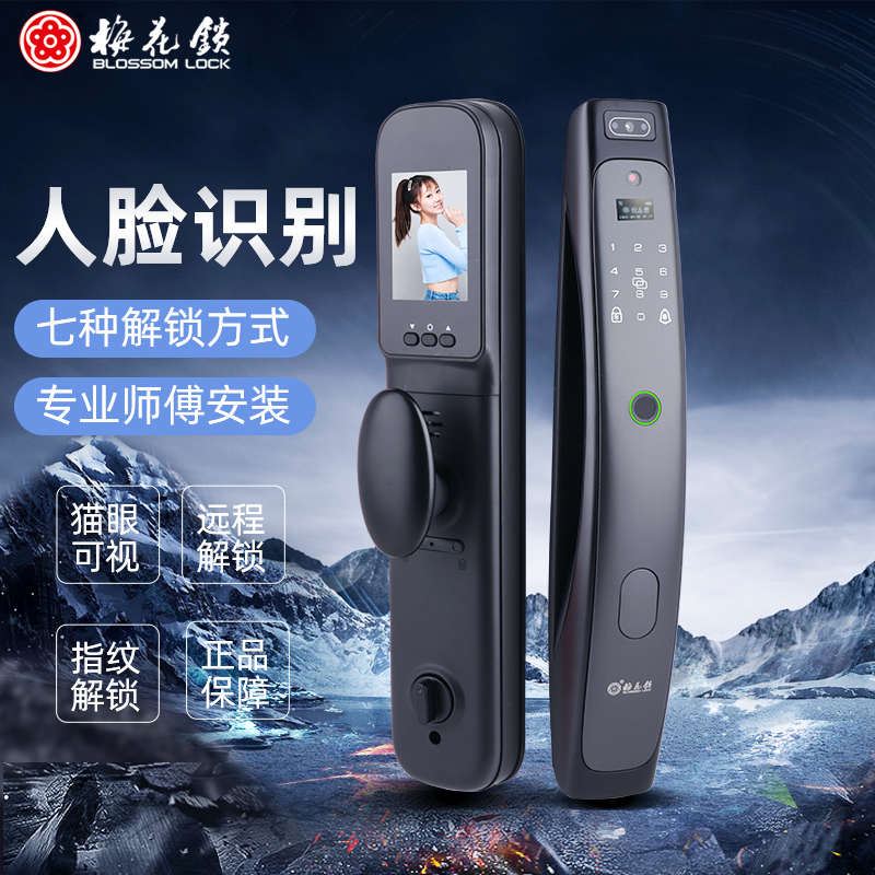 梅花3D人脸智能锁家用防盗门C级锁芯全自动十大远程开密码指纹锁