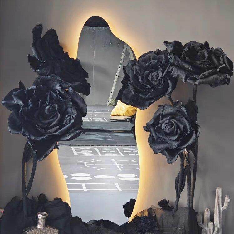 网红同款黑色玫瑰巨型婚庆道具背景婚礼布置现场假花仿真花路引