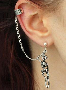 Skeleton Earrings Asymmetric Chain Earclips个性耳夹耳环