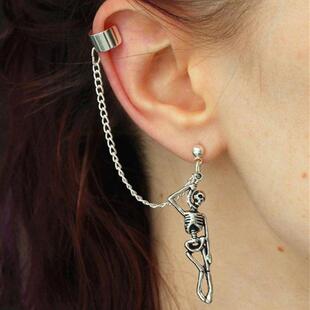 Skeleton Earrings Asymmetric Chain Earclips个性耳夹耳环