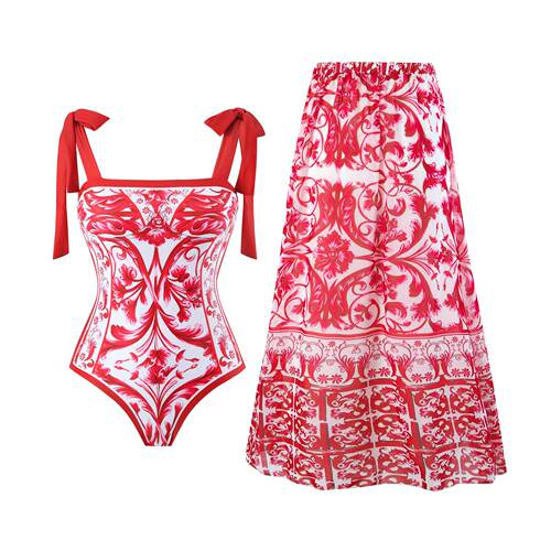Double shoulder bikini one-piece swimsuit plus size