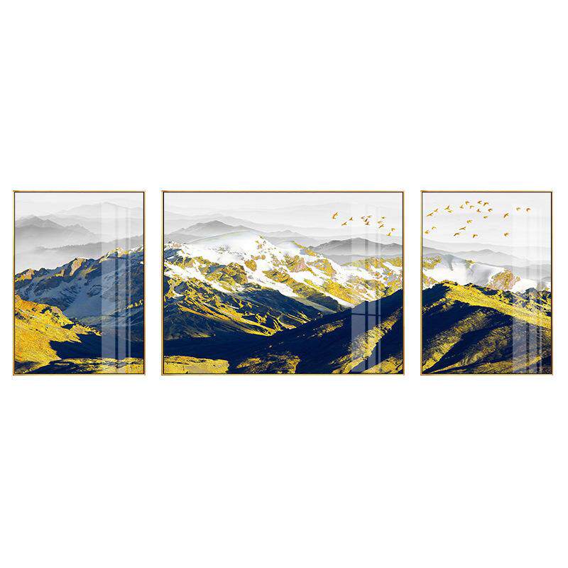 客厅装饰画现代中式沙发背景抽象挂画山水轻奢墙画背有靠山三联画