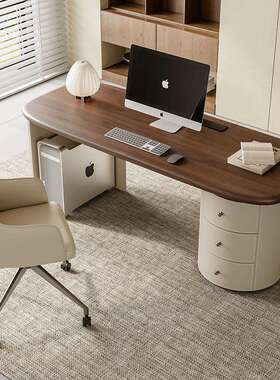 现代极简书桌设计师书房家用办公桌高级感马鞍皮写字台轻奢电脑桌