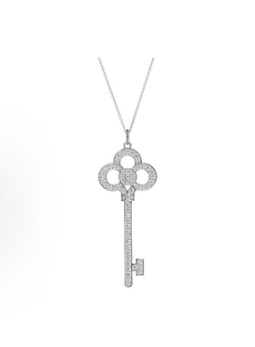 99新Tiffany/蒂芙尼key冠形钥匙大号18K白金满钻项链女款