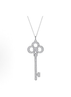 99新Tiffany/蒂芙尼key冠形钥匙大号18K白金满钻项链女款