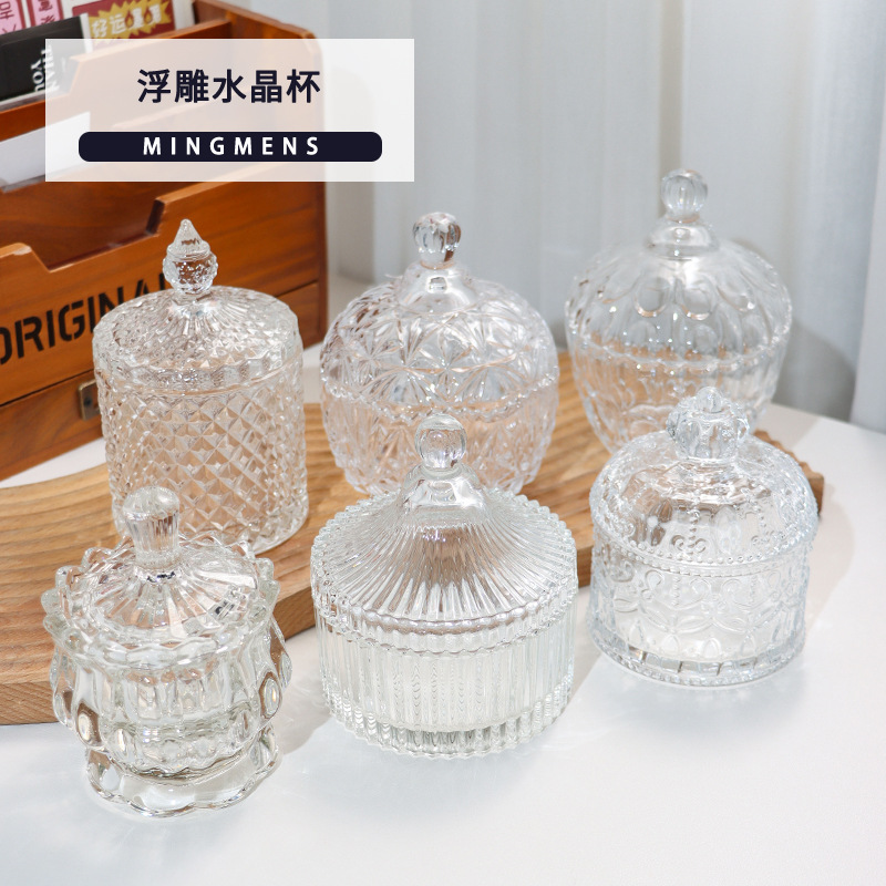 浮雕水晶杯透明玻璃杯子手工diy香薰蜡烛容器ins钻石南瓜杯水滴杯