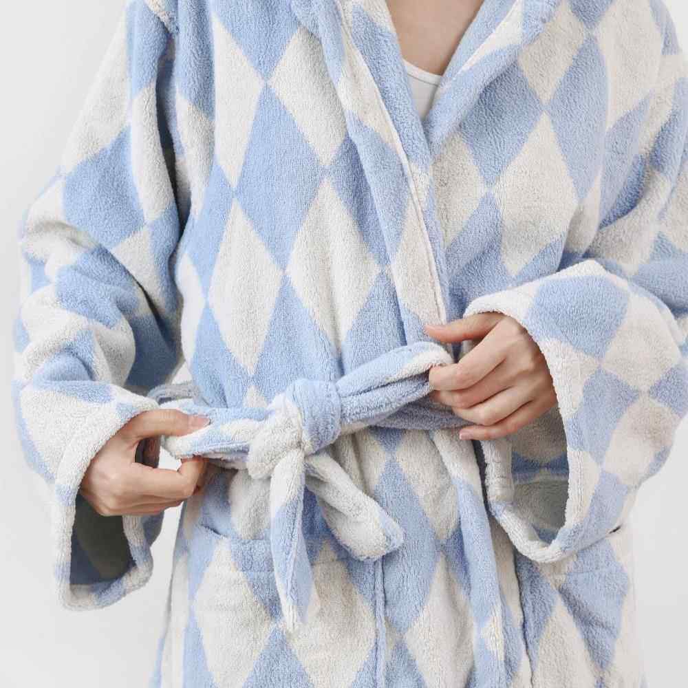新菱款复古形格长绒棉袍人酒店简约毛巾料家居服成男女IRW浴浴袍