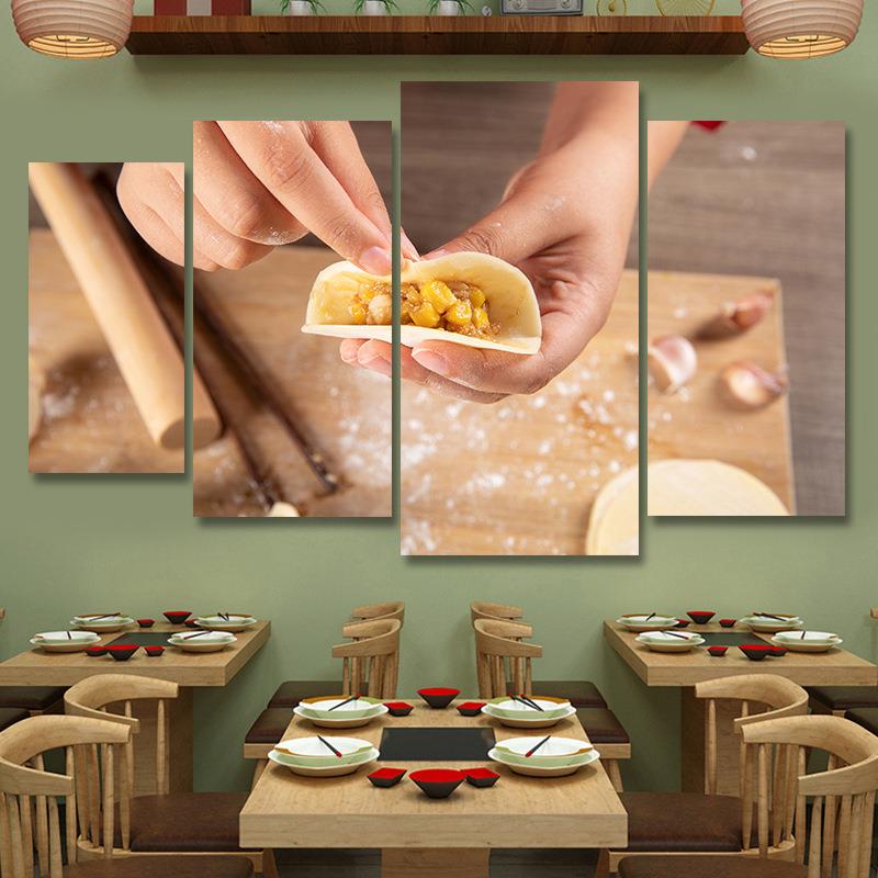 商用墙壁文化装饰画中华美食创意传统画手工挂画饺子创意店个性饺