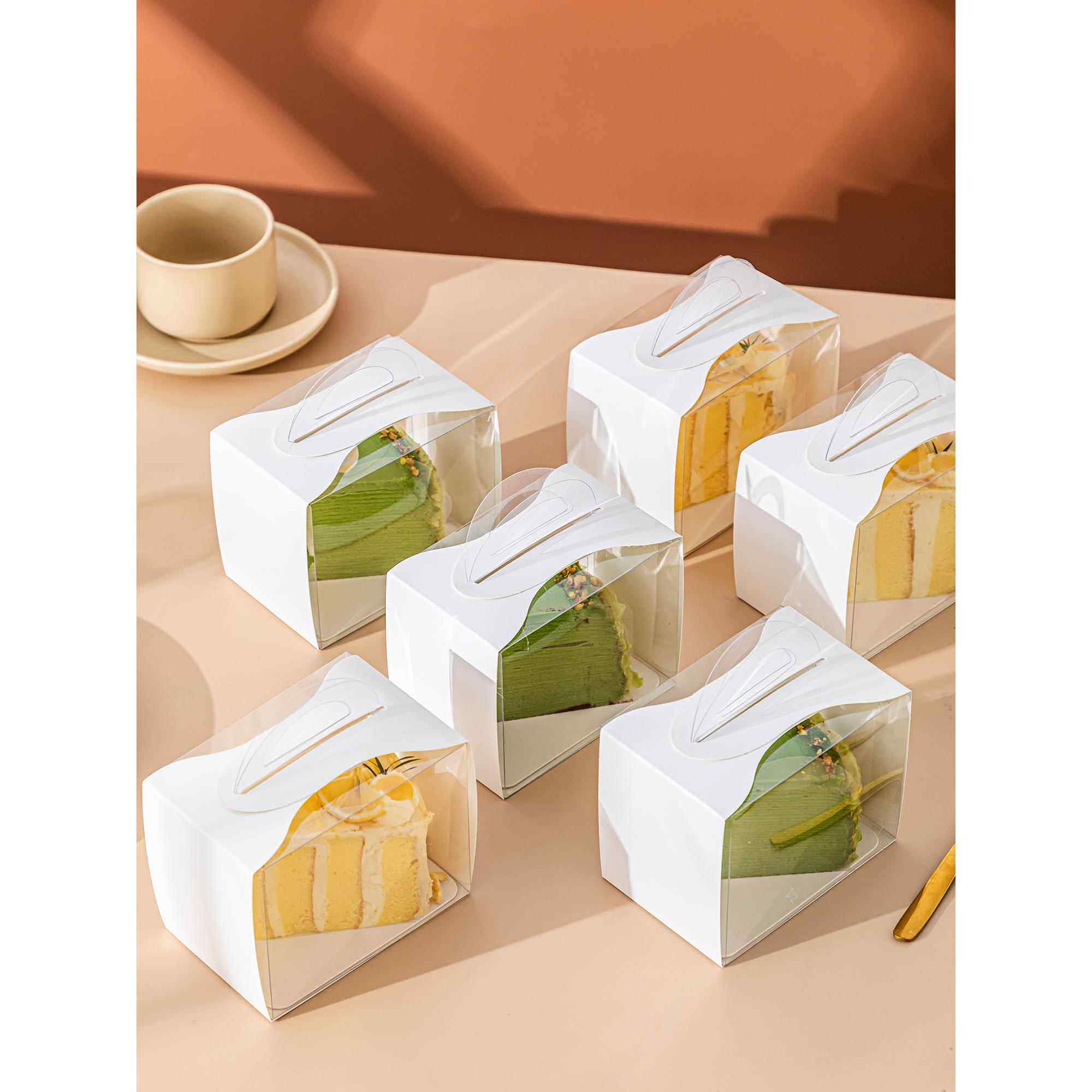 切块蛋糕盒慕斯三角形千层切件盒子蛋糕卷西点甜品手提透明包装盒