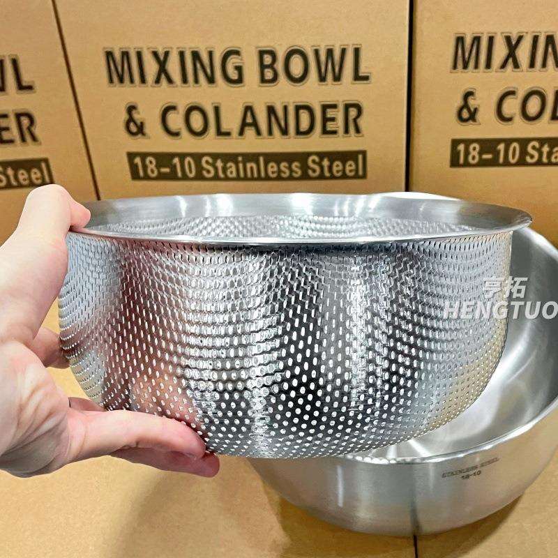 不锈钢洗米菜漏盆套装18-10加厚沥水篮家用厨房和面打蛋盆汤盆