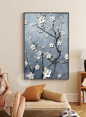 现代简约蓝色油画植物餐厅客厅玄关装饰画背景墙壁画竖版卧室挂画