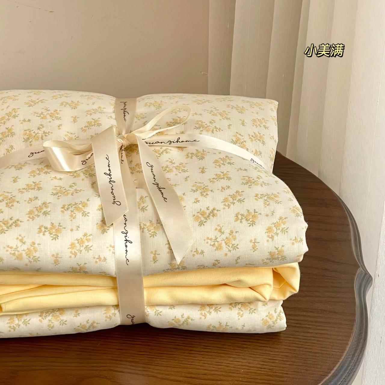 A类母婴幼儿纯棉双层纱四件套春夏碎花床上用品宿舍卡通花卉