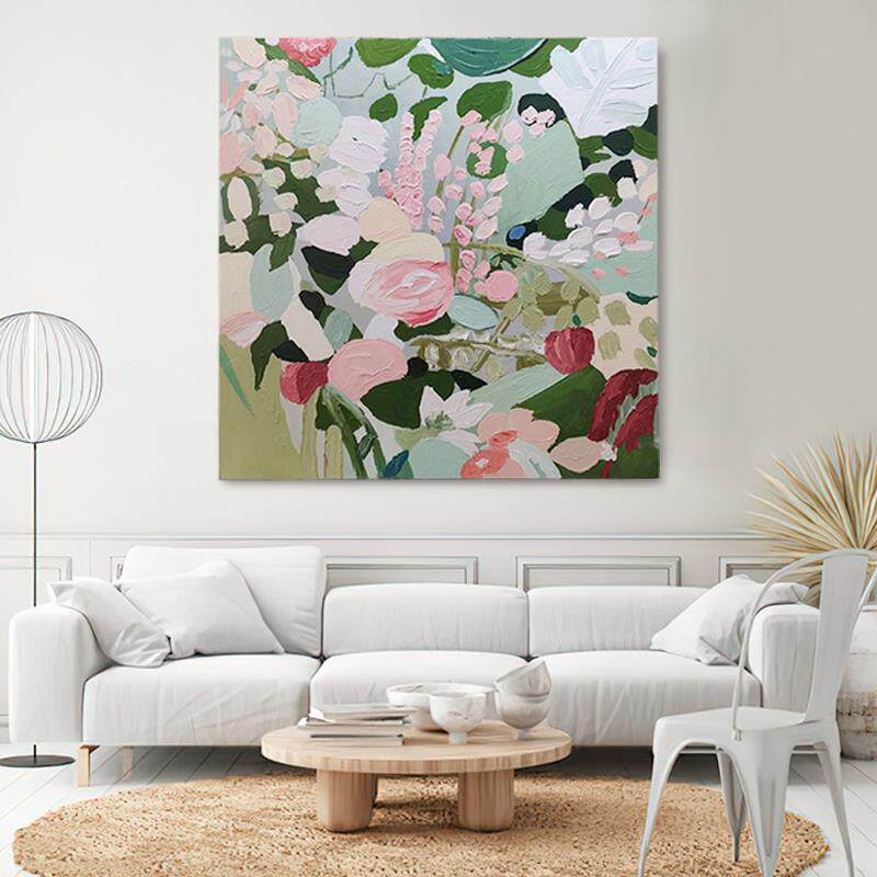 彩色花朵肌理画客厅纯手绘油画玄关装饰画高级抽象派小众艺术挂画