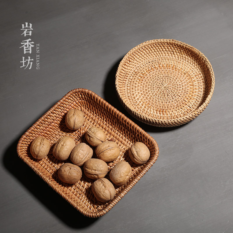 藤编茶道茶具收纳盒 功夫茶配件茶点盘