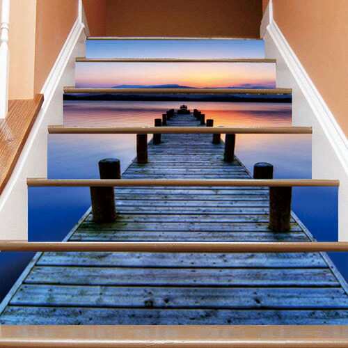 LT021海滩栈桥 3D仿真楼梯贴可移防水时尚创意台阶装饰墙贴家居